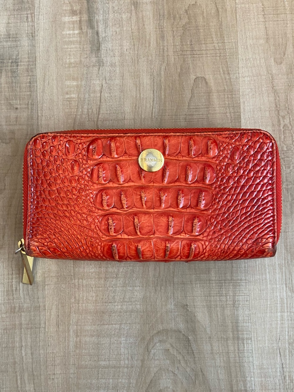 Brahmin Orange Croc-Embossed Leather Zippered Wallet
